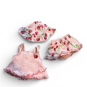 🍓VITAMINS BABY: Baby girl 9M, strawberry theme tank top, bloomers, & hat set.